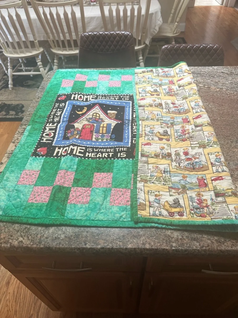 Mary Engelbreit Green, Yellow, Pink Patchwork Storybook Quilt
